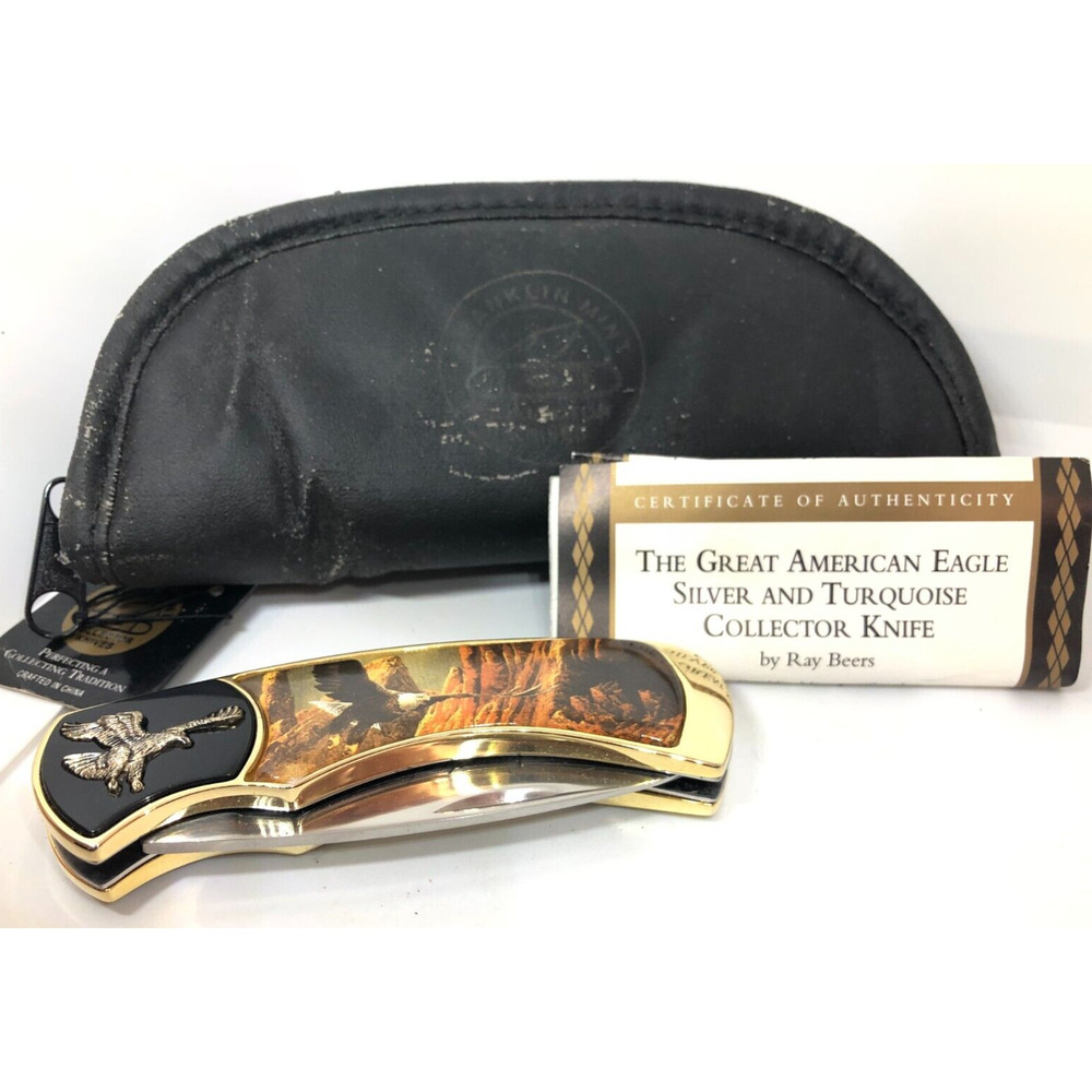 Franklin Mint The Great American Eagle Pocket Knife w/ Pouch